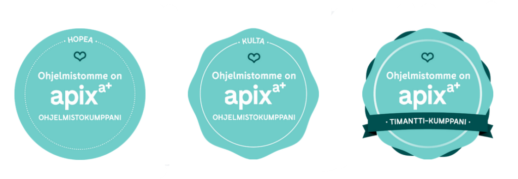 Apix kumppaniohjelma sisältää kolme tasoa: Hopea, Kulta ja Timantti